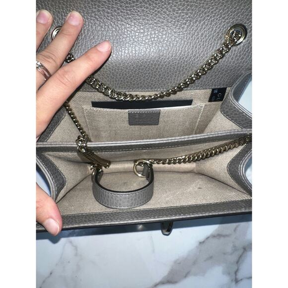 Gucci 510304 Pebbled Leather Shoulder Bag with Chain Strap - Taupe - Picture 11 of 12